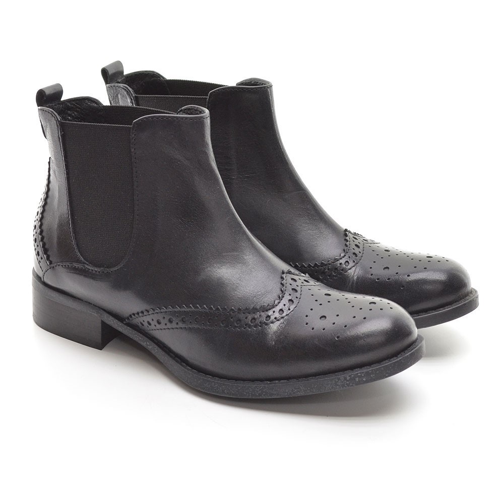 Donna Piu Black Leather Wingtip Chelsea Boots 36 New